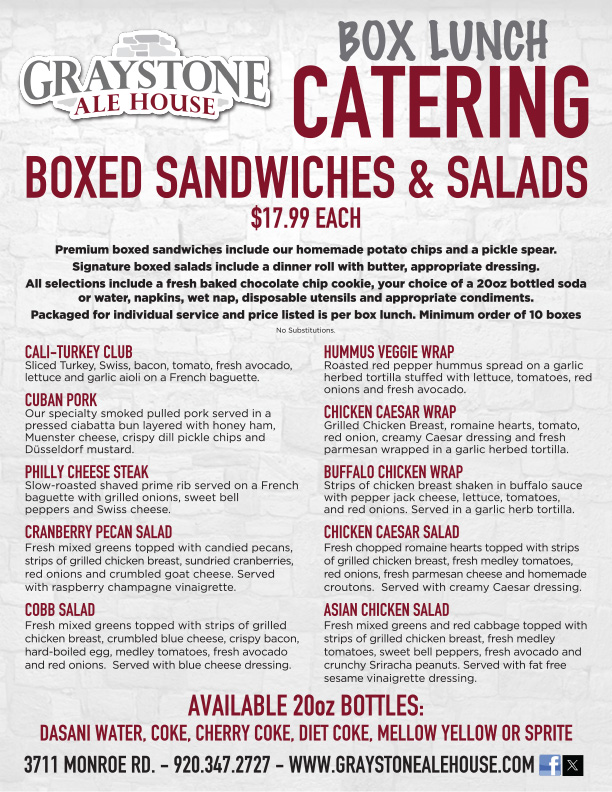 Graystone Ale House - Box Lunch Catering Menu