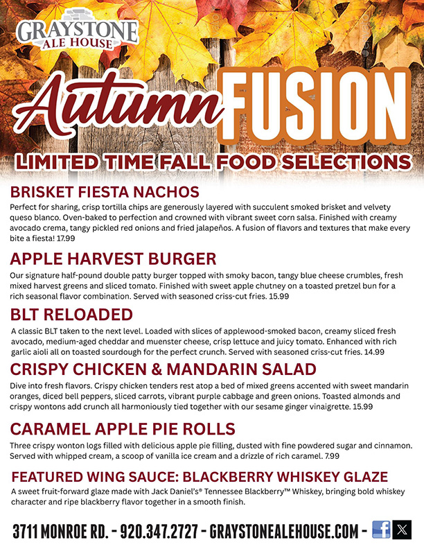 Graystone Ale House -  March Tournament Menu